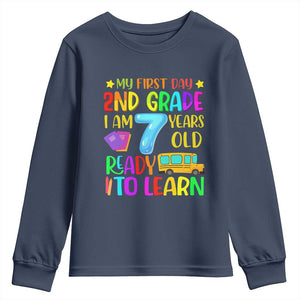 My First Day of 2nd Grade Youth Sweatshirt Ready to Learn Back to School TS01 Navy Print Your Wear