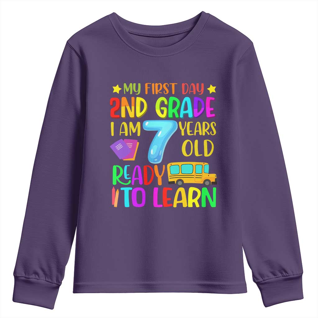 My First Day of 2nd Grade Youth Sweatshirt Ready to Learn Back to School TS01 Purple Print Your Wear