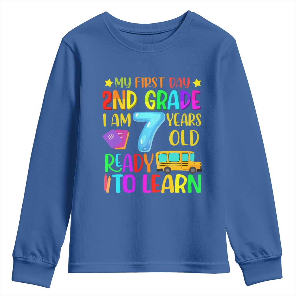 My First Day of 2nd Grade Youth Sweatshirt Ready to Learn Back to School TS01 Royal Blue Print Your Wear