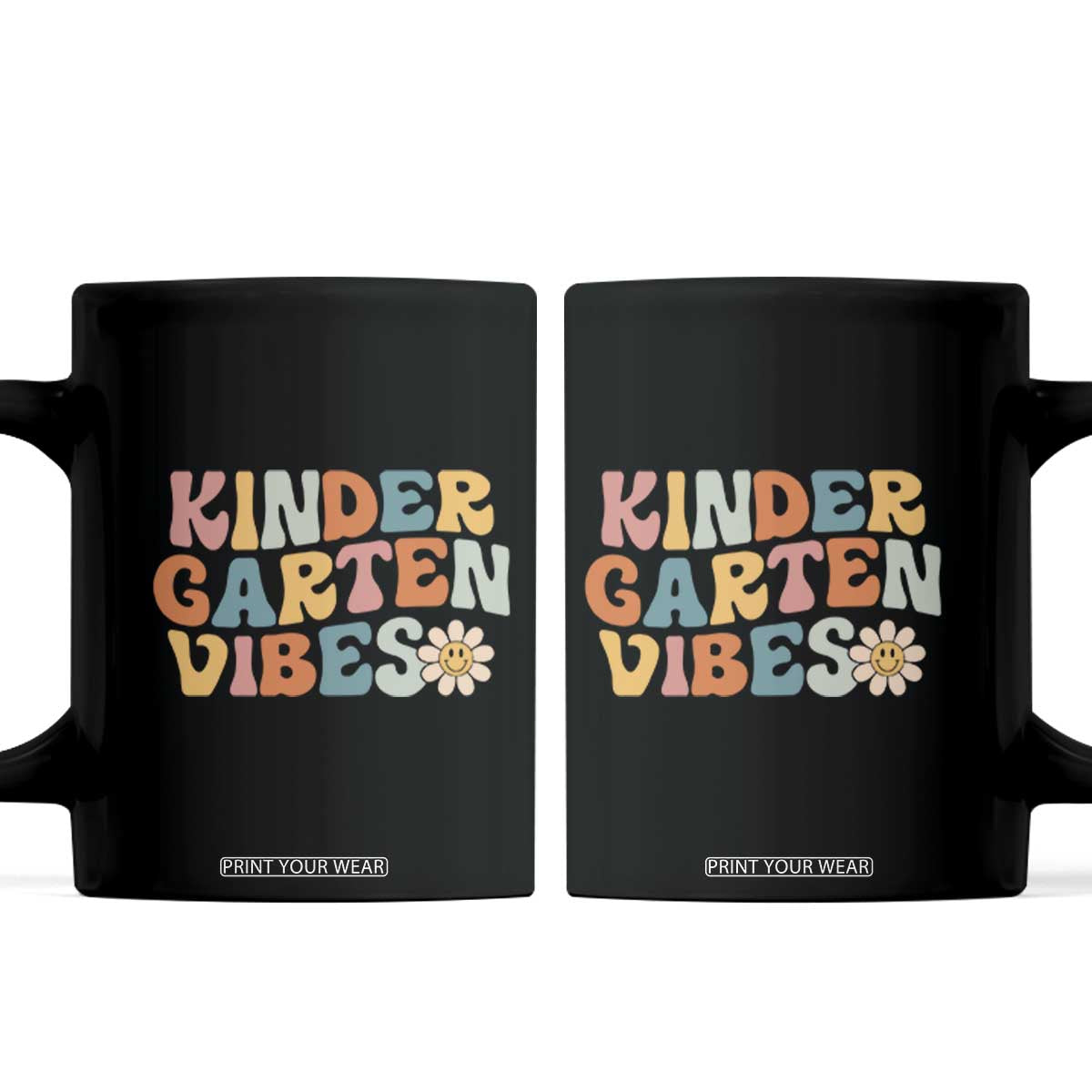 Retro Kindergarten Vibes Coffee Mug Cute Kinder Crew First Day of School TS01 Black Print Your Wear