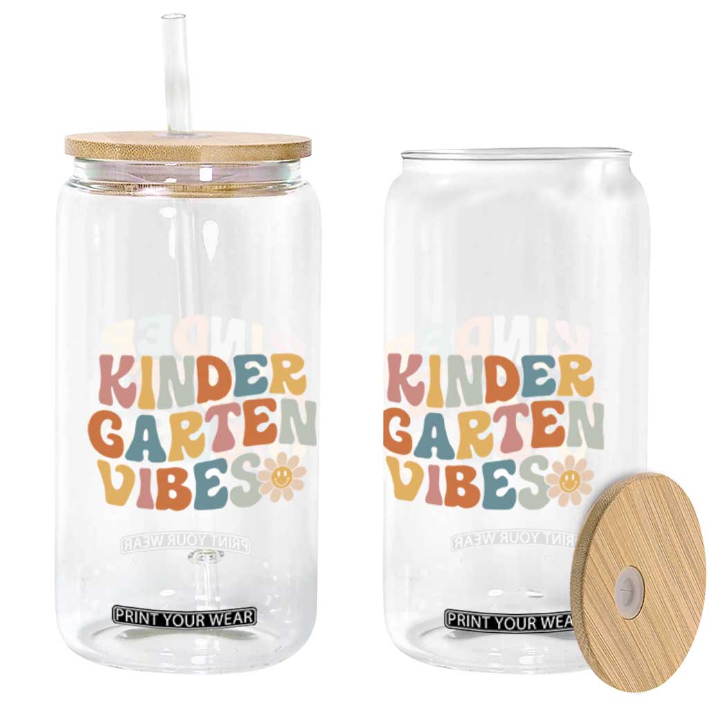 Retro Kindergarten Vibes Glass Can Cute Kinder Crew First Day of School TS01 Print Your Wear