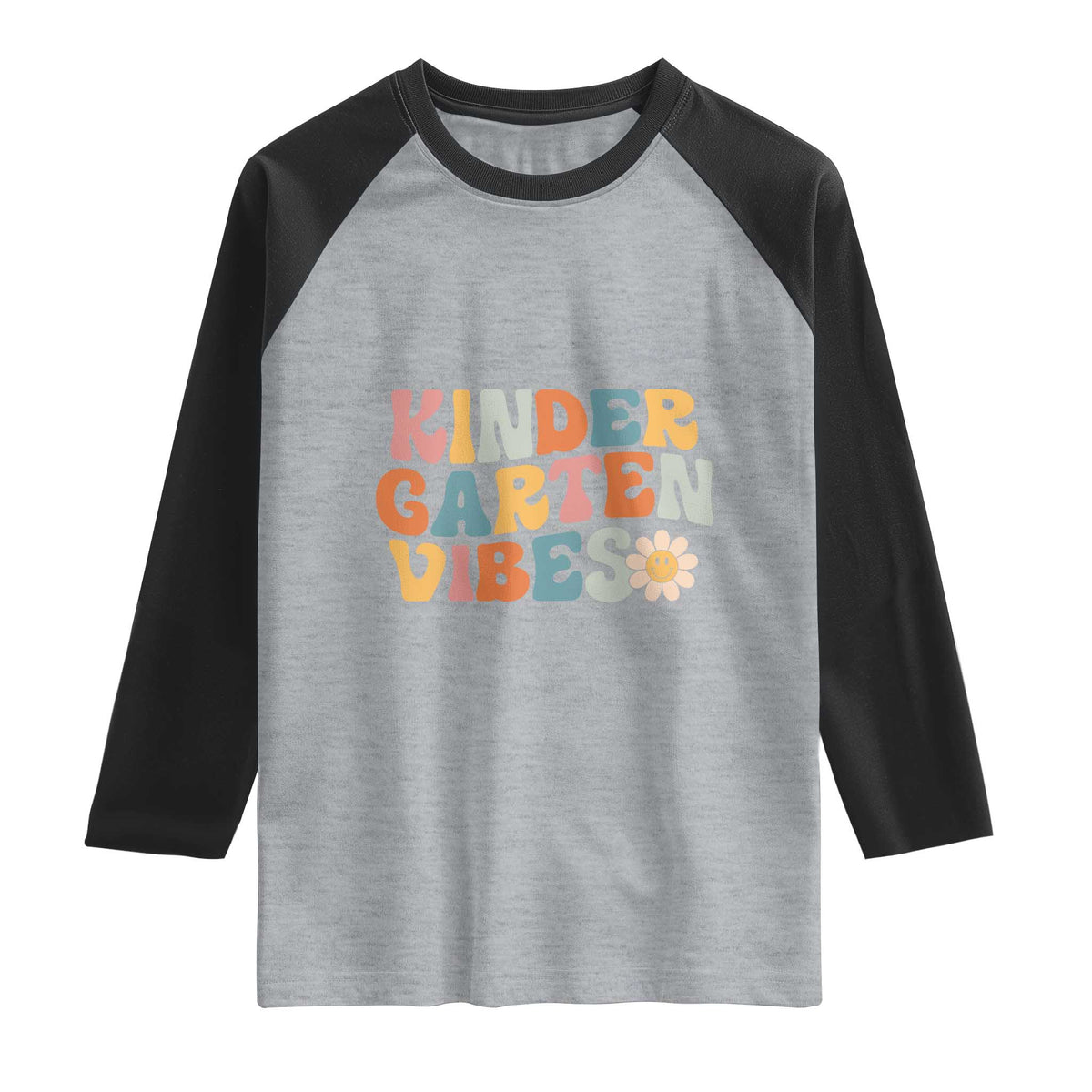 Retro Kindergarten Vibes Raglan Shirt Cute Kinder Crew First Day of School TS01 Heather Gray Black Print Your Wear