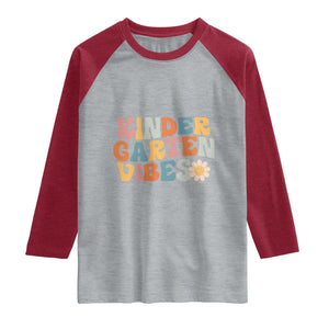 Retro Kindergarten Vibes Raglan Shirt Cute Kinder Crew First Day of School TS01 Heather Gray Heather Red Print Your Wear