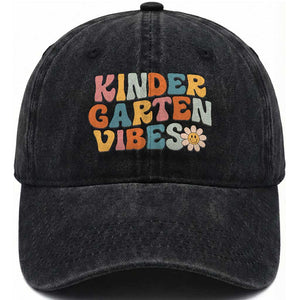 Retro Kindergarten Vibes Washed Cotton Baseball Cap Cute Kinder Crew First Day of School TS01 Print Your Wear
