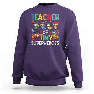 Teacher of Tiny Superheroes Sweatshirt Funny 100th Day of School TS01 Purple Print Your Wear