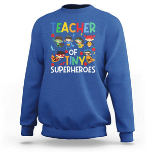 Teacher of Tiny Superheroes Sweatshirt Funny 100th Day of School TS01 Royal Blue Print Your Wear