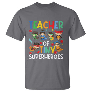 Teacher of Tiny Superheroes T Shirt Funny 100th Day of School TS01 Charcoal Print Your Wear