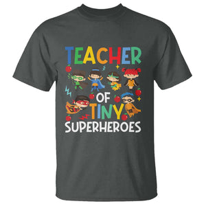 Teacher of Tiny Superheroes T Shirt Funny 100th Day of School TS01 Dark Heather Print Your Wear