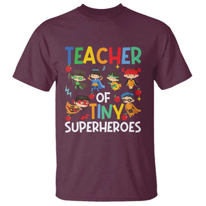 Teacher of Tiny Superheroes T Shirt Funny 100th Day of School TS01 Maroon Print Your Wear