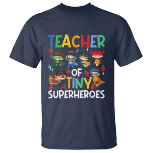 Teacher of Tiny Superheroes T Shirt Funny 100th Day of School TS01 Navy Print Your Wear