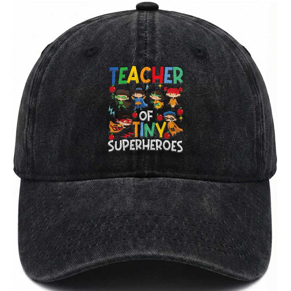 Teacher of Tiny Superheroes Washed Cotton Baseball Cap Funny 100th Day of School TS01 Print Your Wear
