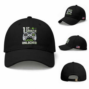 Leveling Up To School Funny Gamer Boys Baseball Cap First Day Back to School Gift TS01 Baseball Cap Universal Fit Black Print Your Wear