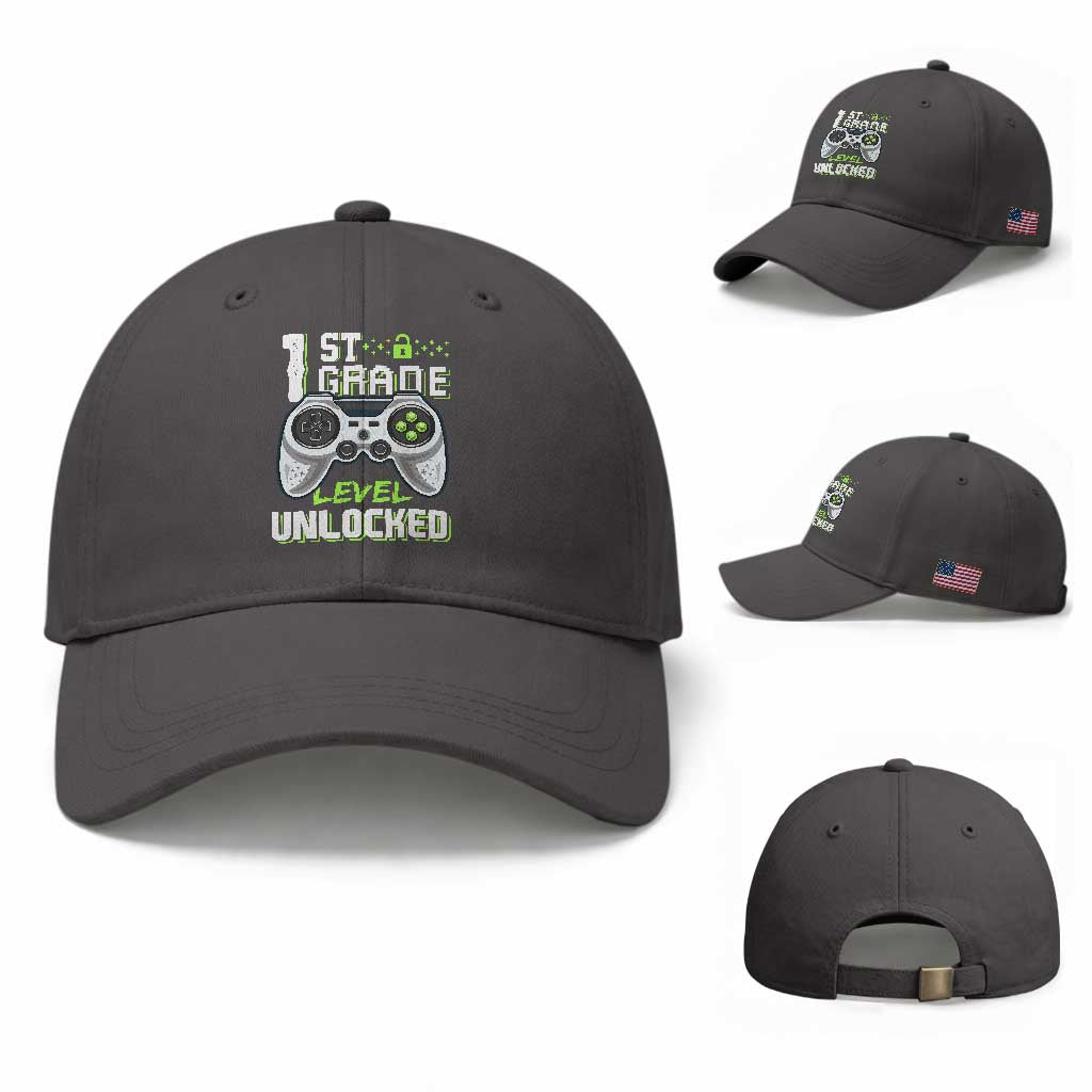 Leveling Up To School Funny Gamer Boys Baseball Cap First Day Back to School Gift TS01 Baseball Cap Universal Fit Dark Gray Print Your Wear