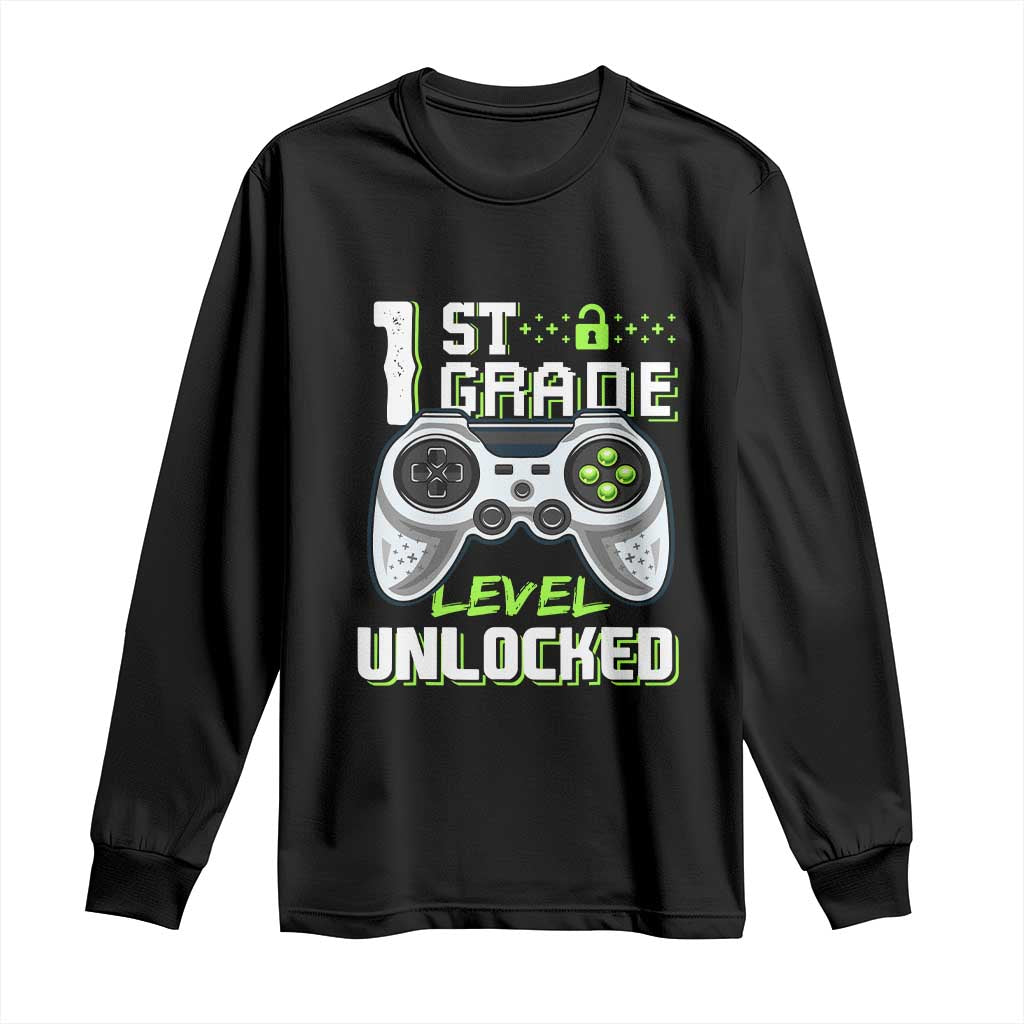 Leveling Up To School Funny Gamer Boys Long Sleeve Shirt First Day Back to School Gift TS01 Black Print Your Wear