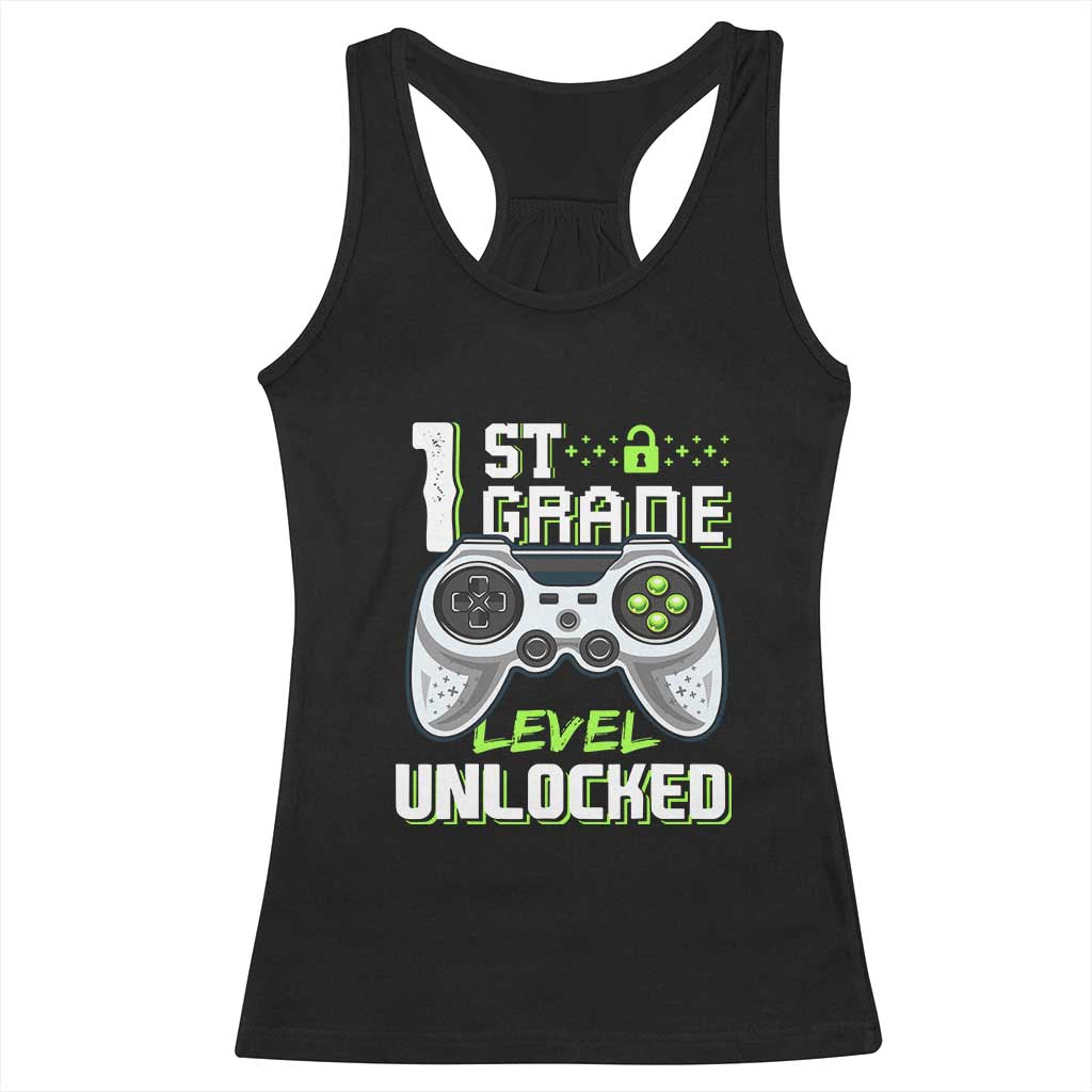 Leveling Up To School Funny Gamer Boys Racerback Tank Top First Day Back to School Gift TS01 Black Print Your Wear