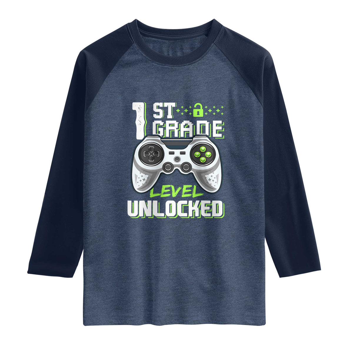 Leveling Up To School Funny Gamer Boys Raglan Shirt First Day Back to School Gift TS01 Heather Denim Navy Print Your Wear