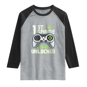 Leveling Up To School Funny Gamer Boys Raglan Shirt First Day Back to School Gift TS01 Heather Gray Black Print Your Wear