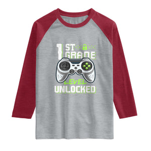 Leveling Up To School Funny Gamer Boys Raglan Shirt First Day Back to School Gift TS01 Heather Gray Heather Red Print Your Wear