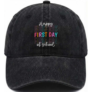 Happy First Day of School Washed Cotton Baseball Cap Positive Vibe Teacher and Student Gift TS01 Print Your Wear