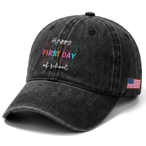 Happy First Day of School Washed Cotton Baseball Cap Positive Vibe Teacher and Student Gift TS01 Print Your Wear