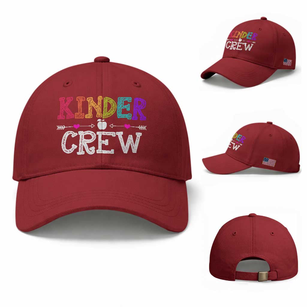 Kinder Crew Funny Kindergarten Baseball Cap Teacher and Student Back to School TS01 Baseball Cap Universal Fit Cherry Red Print Your Wear