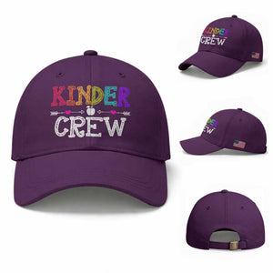 Kinder Crew Funny Kindergarten Baseball Cap Teacher and Student Back to School TS01 Baseball Cap Universal Fit Purple Print Your Wear