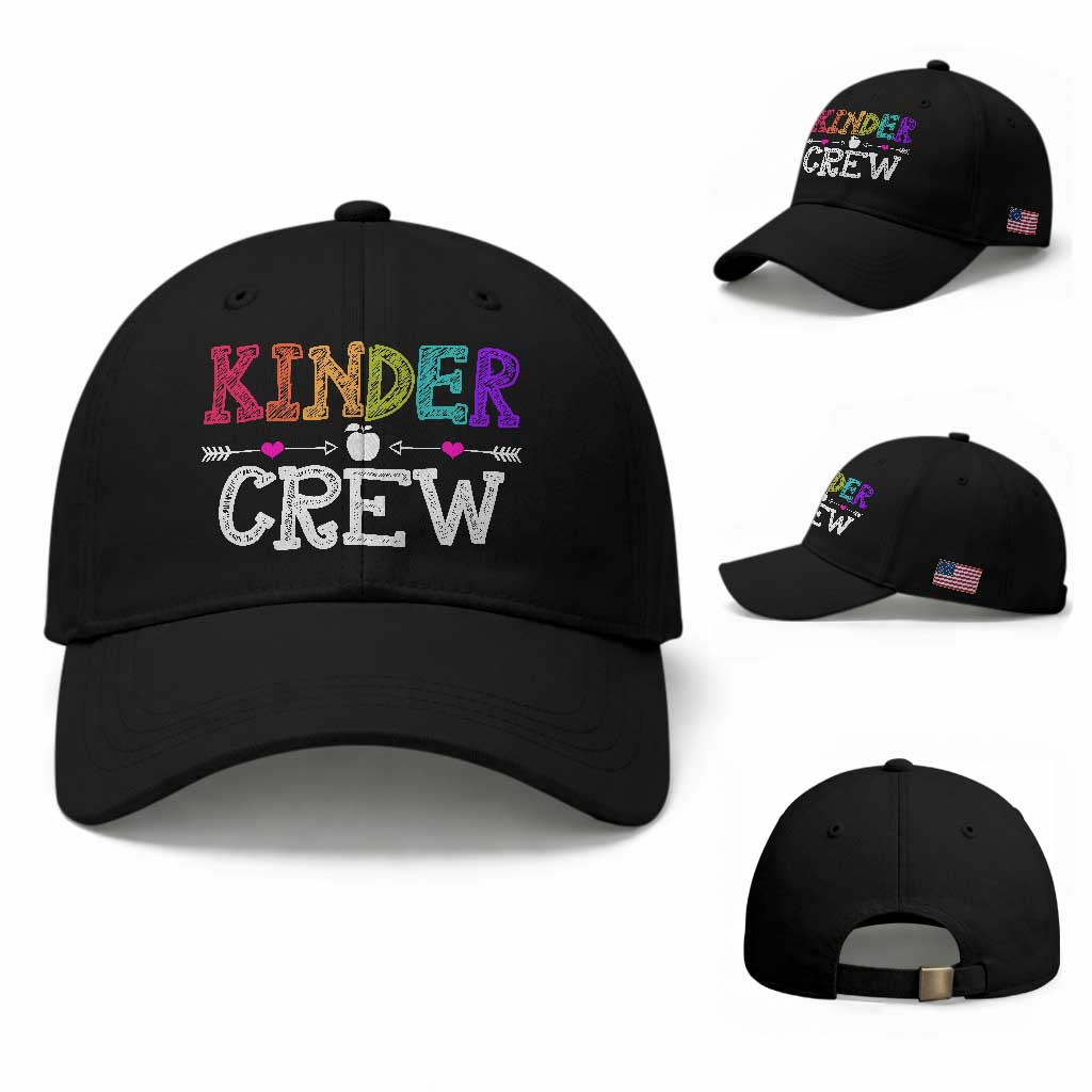 Kinder Crew Funny Kindergarten Baseball Cap Teacher and Student Back to School TS01 Baseball Cap Universal Fit Black Print Your Wear