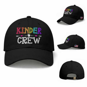 Kinder Crew Funny Kindergarten Baseball Cap Teacher and Student Back to School TS01 Baseball Cap Universal Fit Black Print Your Wear