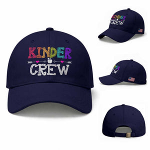 Kinder Crew Funny Kindergarten Baseball Cap Teacher and Student Back to School TS01 Baseball Cap Universal Fit Dark Blue Print Your Wear