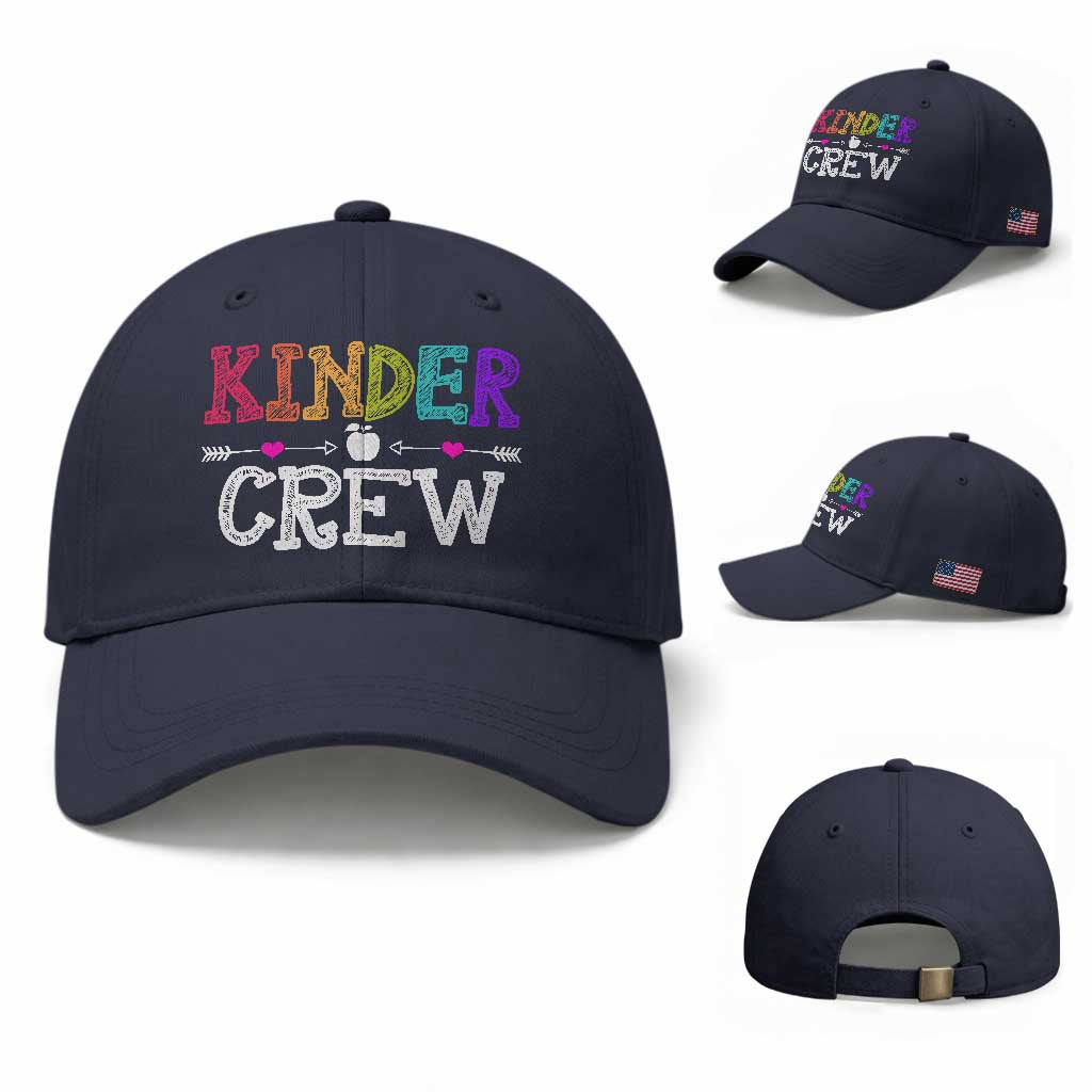 Kinder Crew Funny Kindergarten Baseball Cap Teacher and Student Back to School TS01 Baseball Cap Universal Fit Navy Print Your Wear