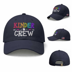 Kinder Crew Funny Kindergarten Baseball Cap Teacher and Student Back to School TS01 Baseball Cap Universal Fit Navy Print Your Wear