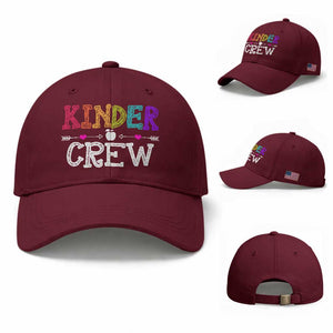 Kinder Crew Funny Kindergarten Baseball Cap Teacher and Student Back to School TS01 Baseball Cap Universal Fit Maroon Print Your Wear