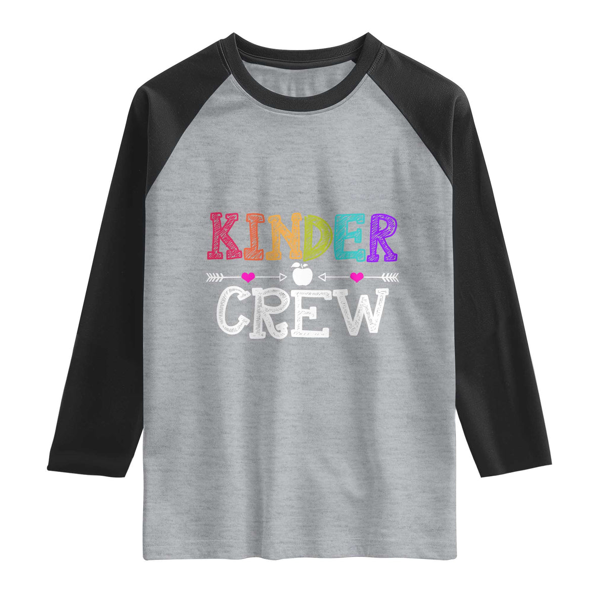 Kinder Crew Funny Kindergarten Raglan Shirt Teacher and Student Back to School TS01 Heather Gray Black Print Your Wear