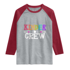 Kinder Crew Funny Kindergarten Raglan Shirt Teacher and Student Back to School TS01 Heather Gray Heather Red Print Your Wear