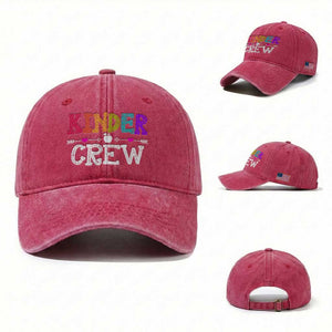 Kinder Crew Funny Kindergarten Washed Cotton Baseball Cap Teacher and Student Back to School TS01 Washed Cap Universal Fit Red Print Your Wear