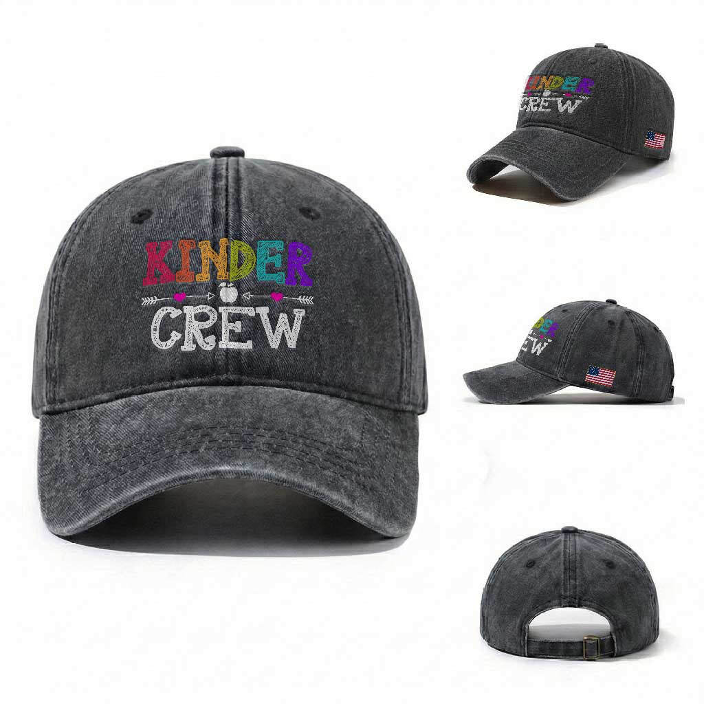 Kinder Crew Funny Kindergarten Washed Cotton Baseball Cap Teacher and Student Back to School TS01 Washed Cap Universal Fit Dark Gray Print Your Wear