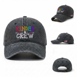 Kinder Crew Funny Kindergarten Washed Cotton Baseball Cap Teacher and Student Back to School TS01 Washed Cap Universal Fit Dark Gray Print Your Wear