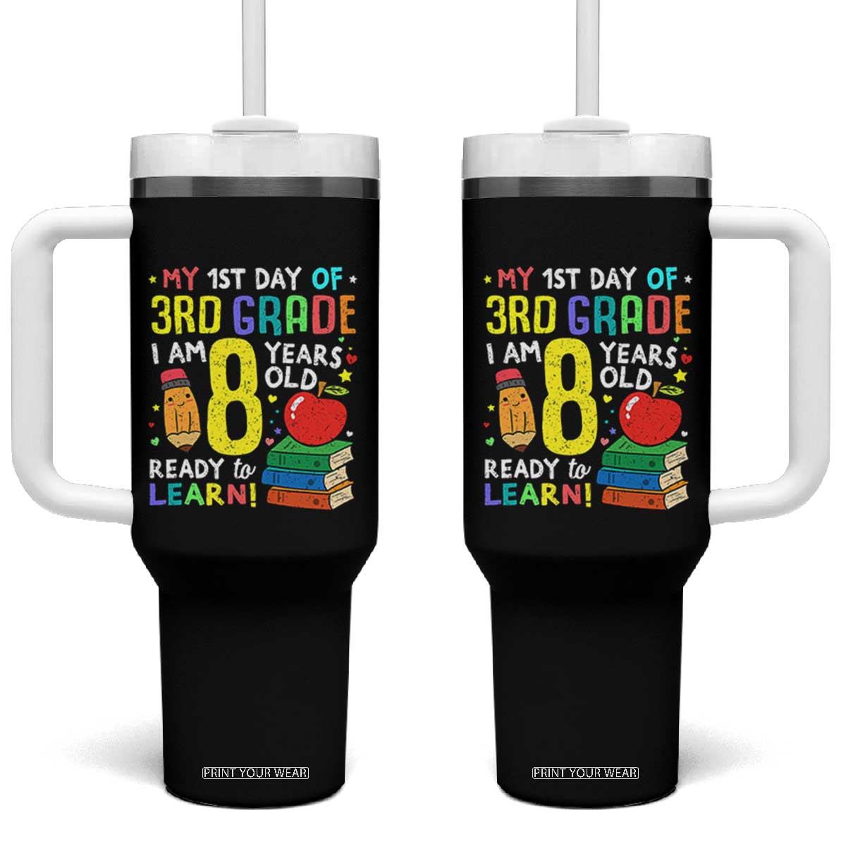 Hello 3rd Grade Tumbler With Handle Boys and Girls First Day Back to School Gift TS01 One Size: 40 oz Black Print Your Wear