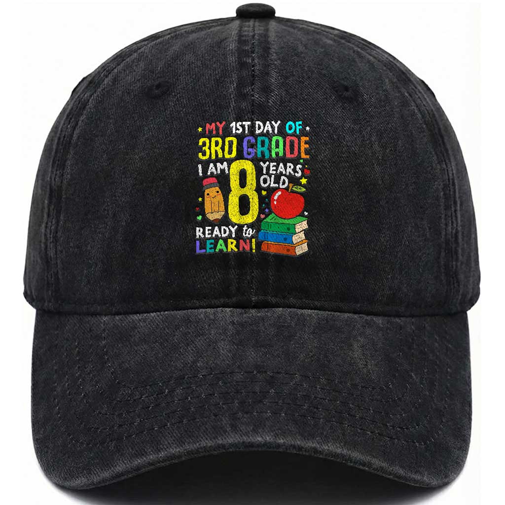 Hello 3rd Grade Washed Cotton Baseball Cap Boys and Girls First Day Back to School Gift TS01 Print Your Wear