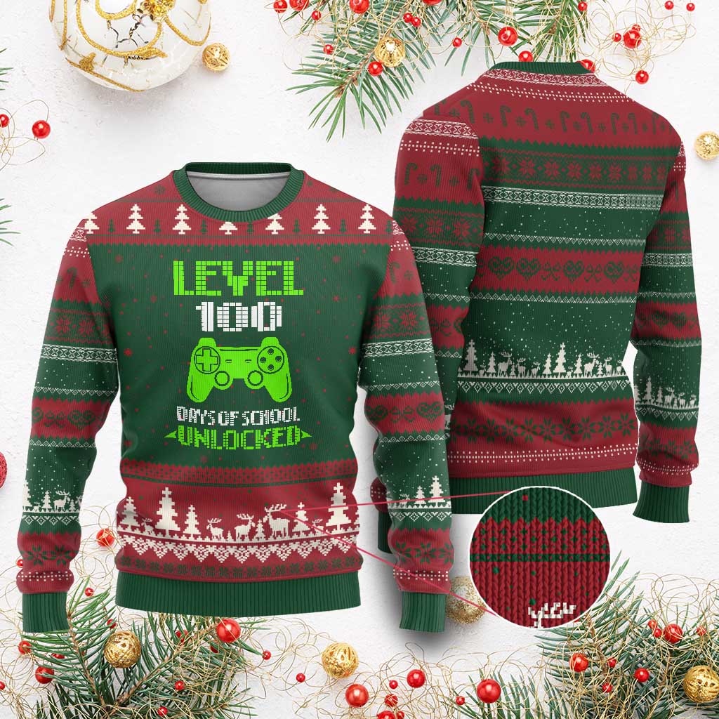 100 Days of School Smarter Ugly Christmas Sweater Cool 100th Day Celebration Gift TS01 Red Green Print Your Wear