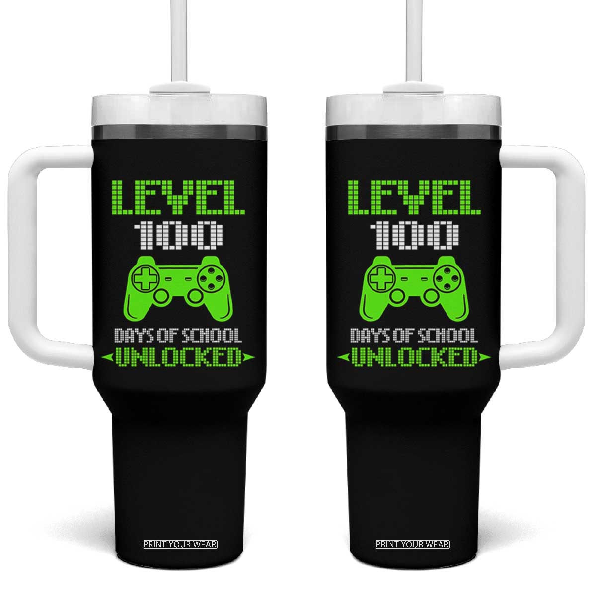 100 Days of School Smarter Tumbler With Handle Cool 100th Day Celebration Gift TS01 One Size: 40 oz Black Print Your Wear