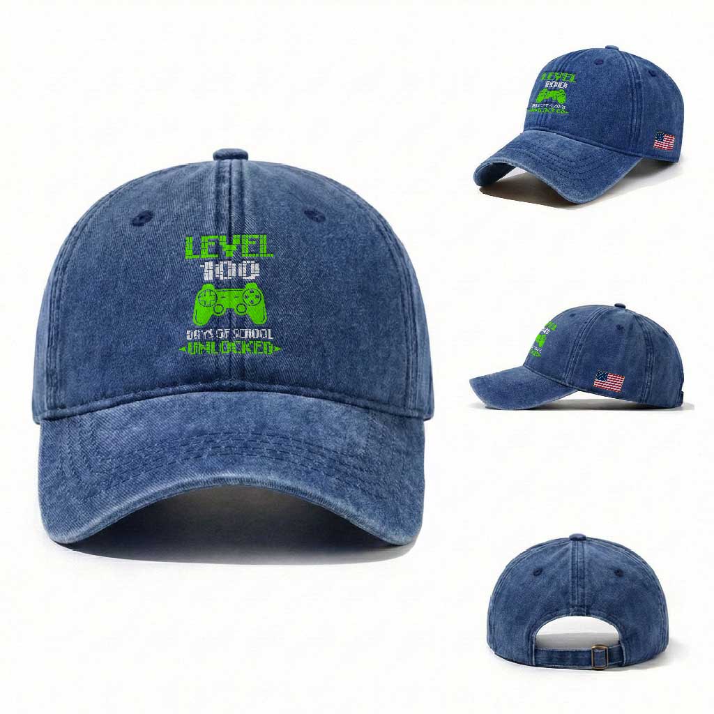 100 Days of School Smarter Washed Cotton Baseball Cap Cool 100th Day Celebration Gift TS01 Washed Cap Universal Fit Royal Blue Print Your Wear