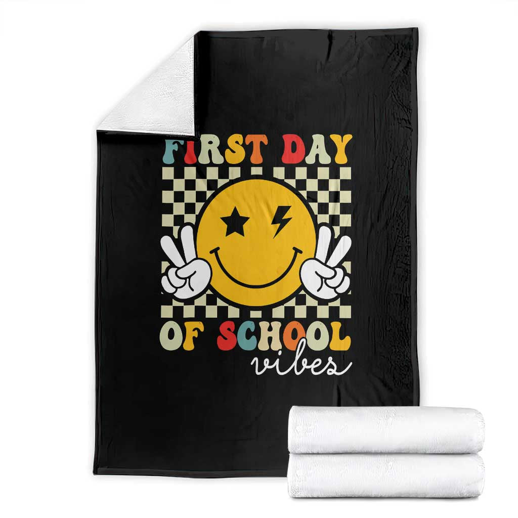 First Day of School Vibes Throw Blanket Aesthetic Back to School Teacher Student TS01 Black Print Your Wear