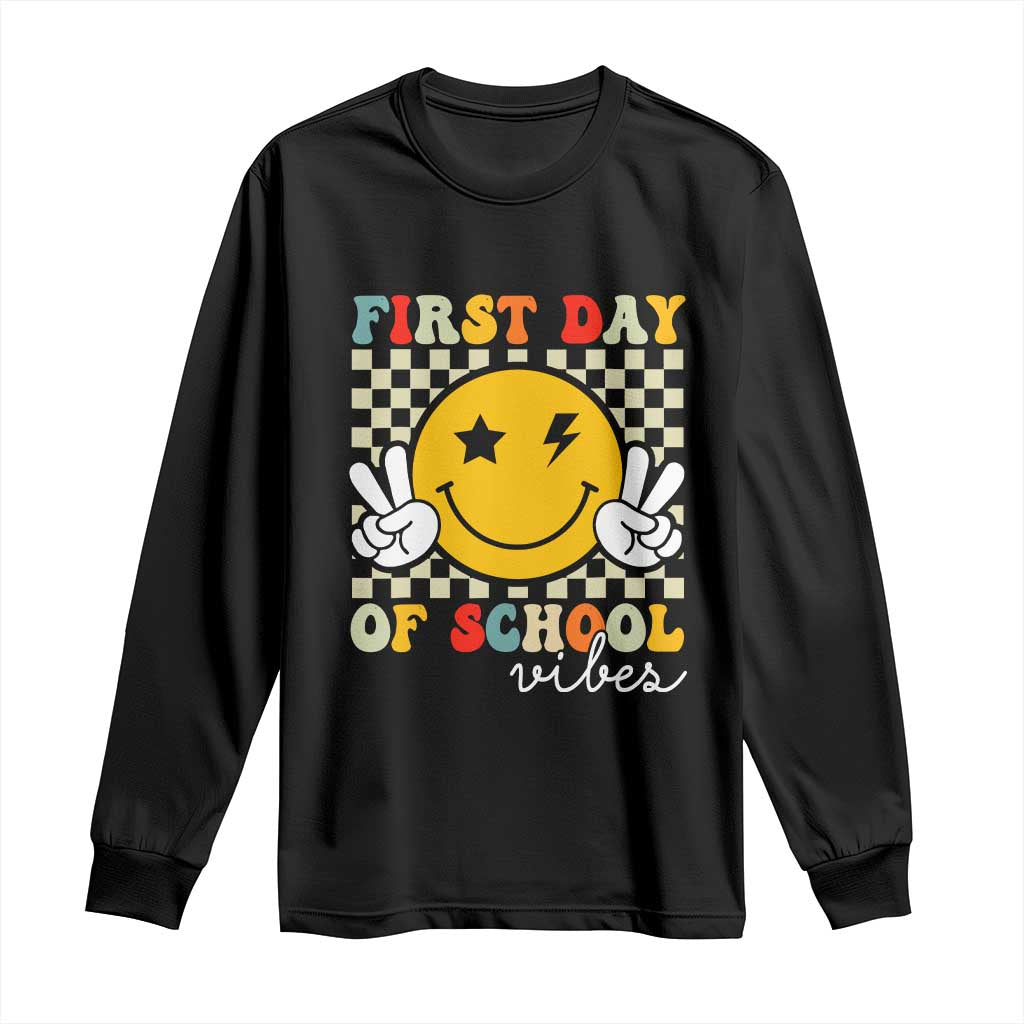 First Day of School Vibes Long Sleeve Shirt Aesthetic Back to School Teacher Student TS01 Black Print Your Wear