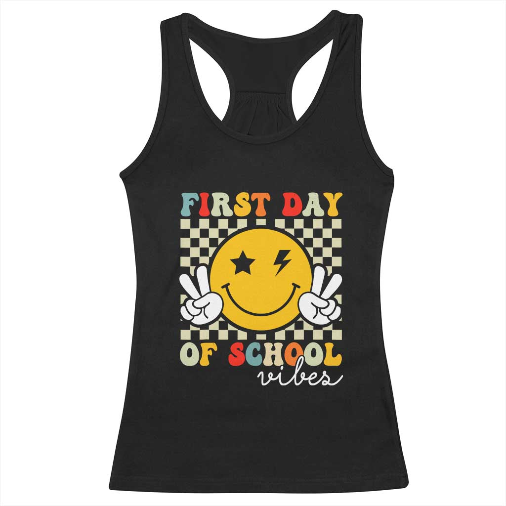 First Day of School Vibes Racerback Tank Top Aesthetic Back to School Teacher Student TS01 Black Print Your Wear