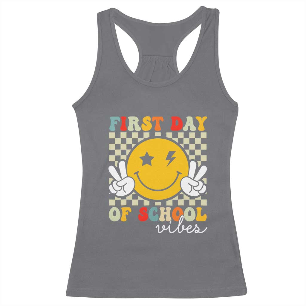 First Day of School Vibes Racerback Tank Top Aesthetic Back to School Teacher Student TS01 Charcoal Print Your Wear