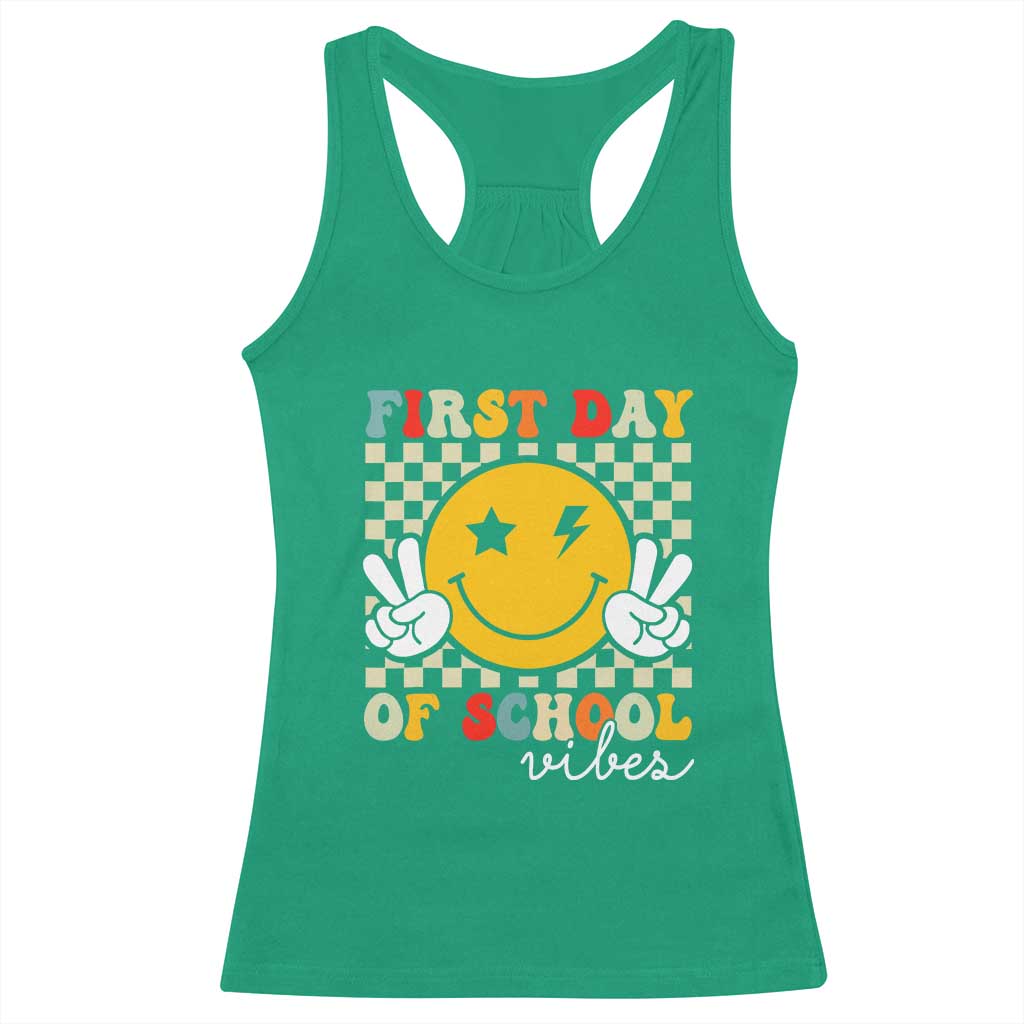 First Day of School Vibes Racerback Tank Top Aesthetic Back to School Teacher Student TS01 Irish Green Print Your Wear