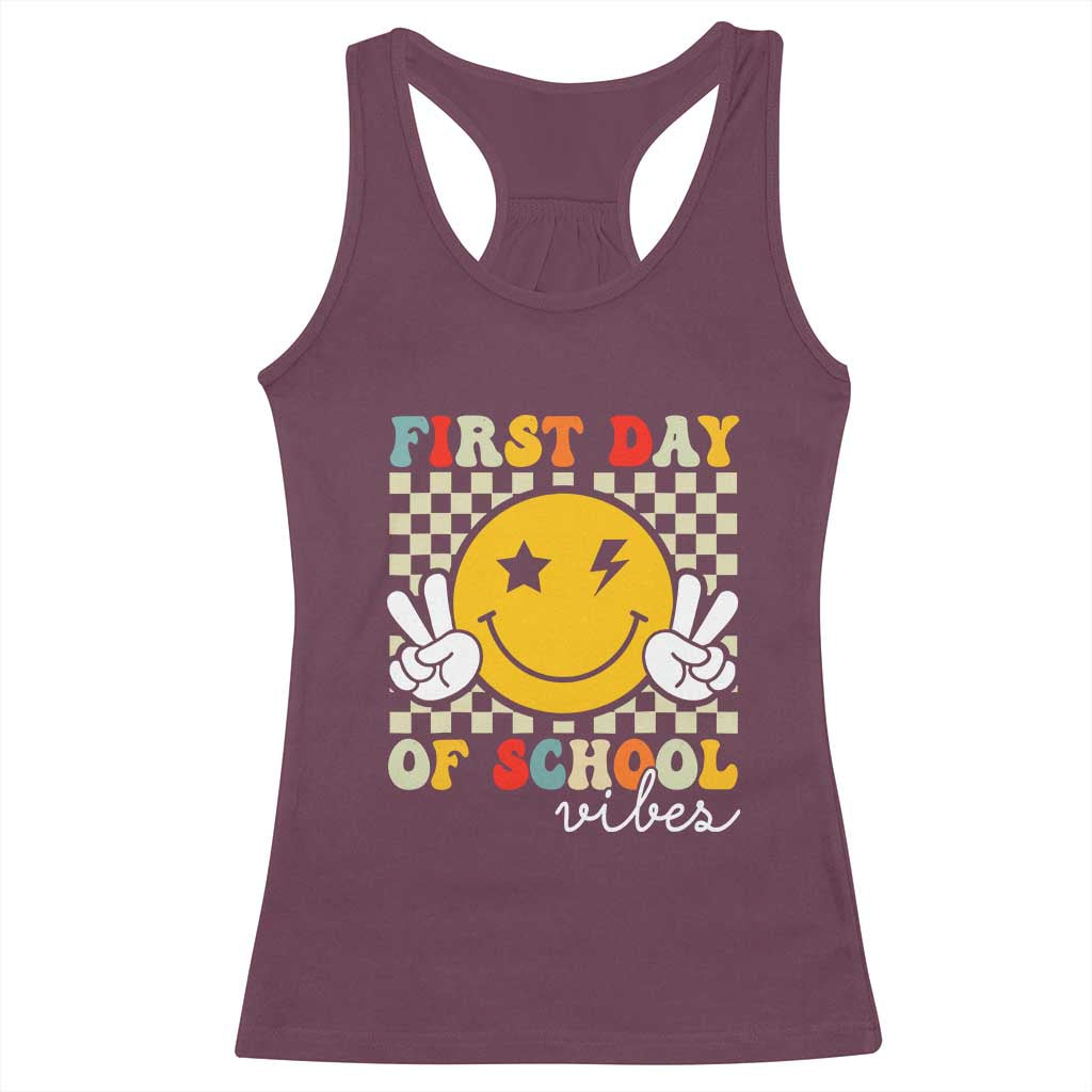 First Day of School Vibes Racerback Tank Top Aesthetic Back to School Teacher Student TS01 Maroon Print Your Wear