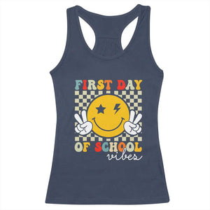 First Day of School Vibes Racerback Tank Top Aesthetic Back to School Teacher Student TS01 Navy Print Your Wear