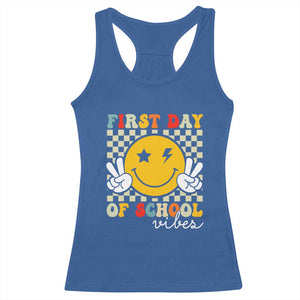 First Day of School Vibes Racerback Tank Top Aesthetic Back to School Teacher Student TS01 Royal Blue Print Your Wear